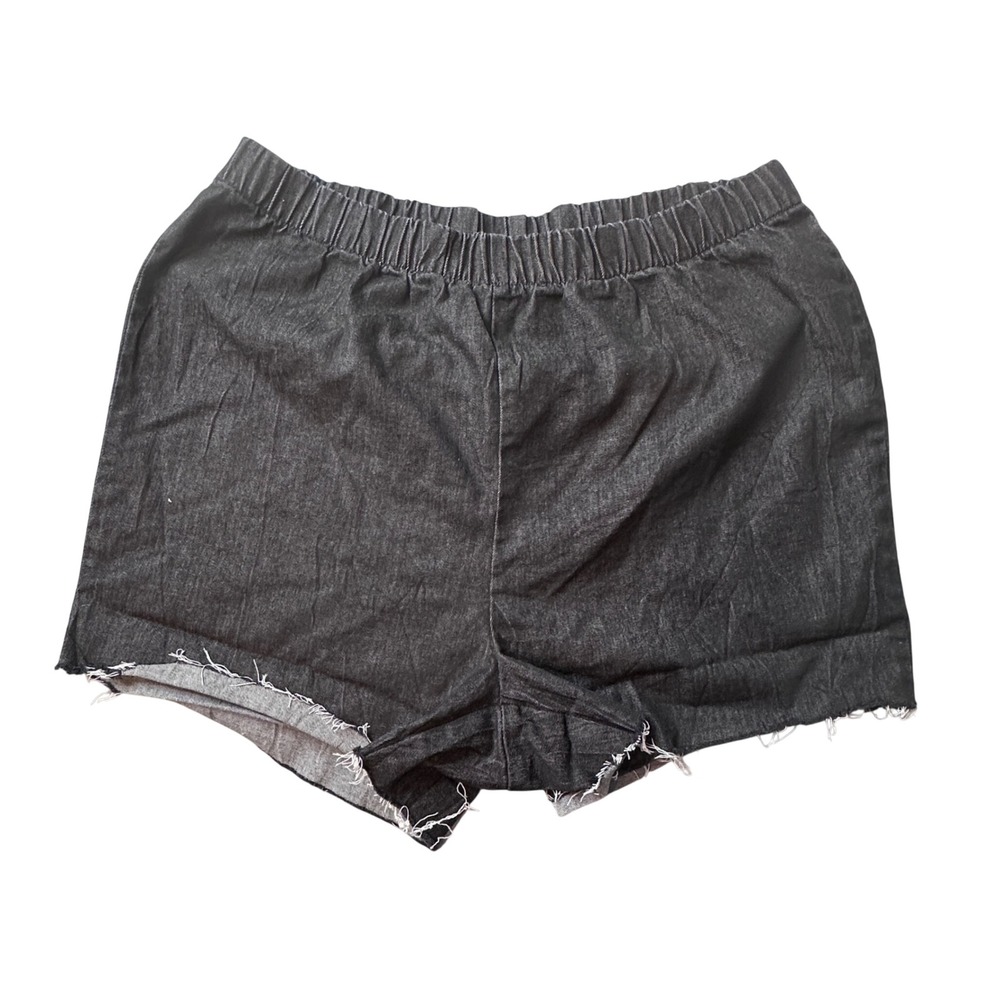 Denim 24/7 Shorts Womens 16 Black Raw Hem Elastic Waist Pull On Casual Denim